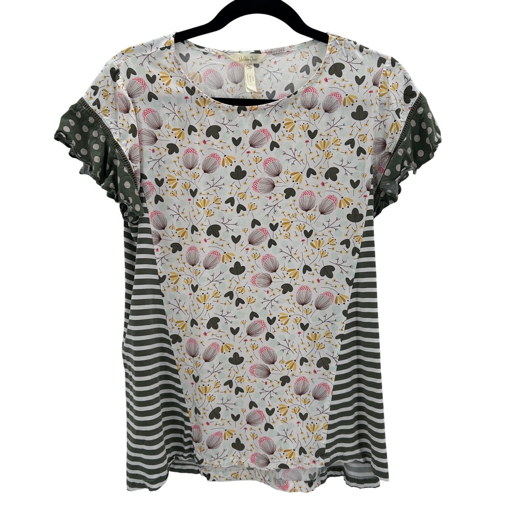 Matilda Jane Womens Floral Stripe‎ Multimedia Ruffle Sleeve Tunic Top Sz Medium